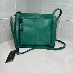 Tignanello Pebbled Leather Crossbody Green Women’s Purse Handbag Organizer NWT
